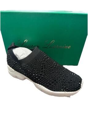 Lauren Lorraine 'Carry' black rhinestone embellished slip-on sneaker 9.5